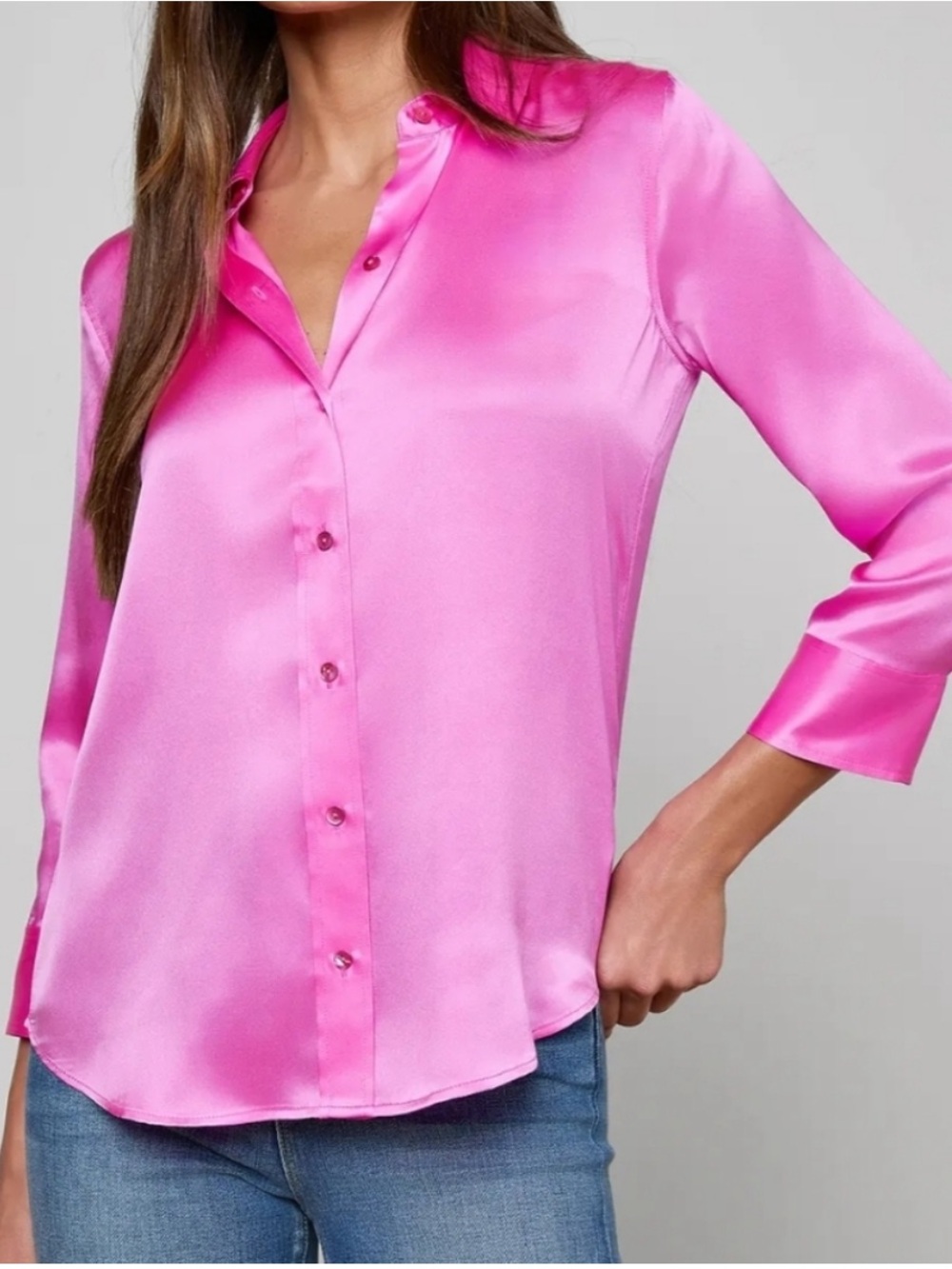 🆕 L'AGENCE | Dani Silk Button-Down Shirt in electric pink